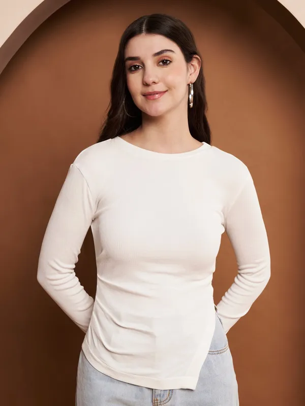 Off_White_Rib_Knit_Full_Sleeve_Top_For_Women