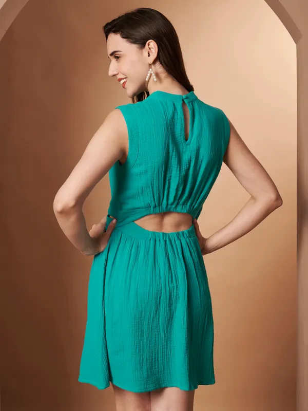 Teal_Sleeveless_Cotton_Dress_with_Cut-Out_Waist