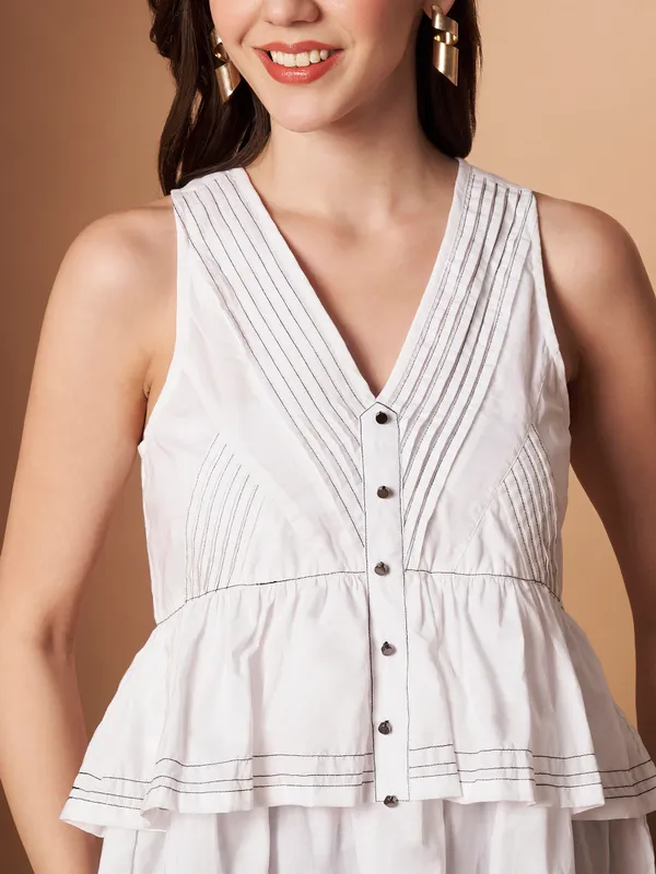White_Sleeveless_Button-Front_Cotton_Peplum_Top_for_Women