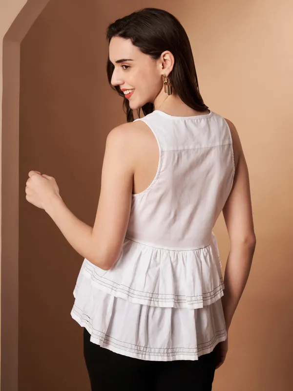 White_Sleeveless_Button-Front_Cotton_Peplum_Top_for_Women