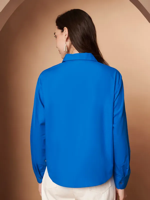 Women_Solid_Blue_Spread_Collar_Button-Down_Casual_Shirt