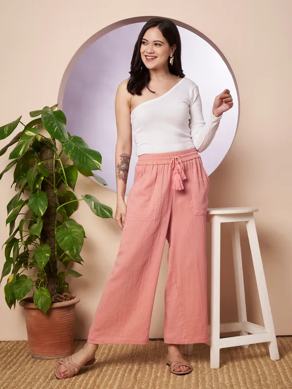 Women_Solid_Peach_Elastic_Waist_Wide_Leg_Palazzo_Pants