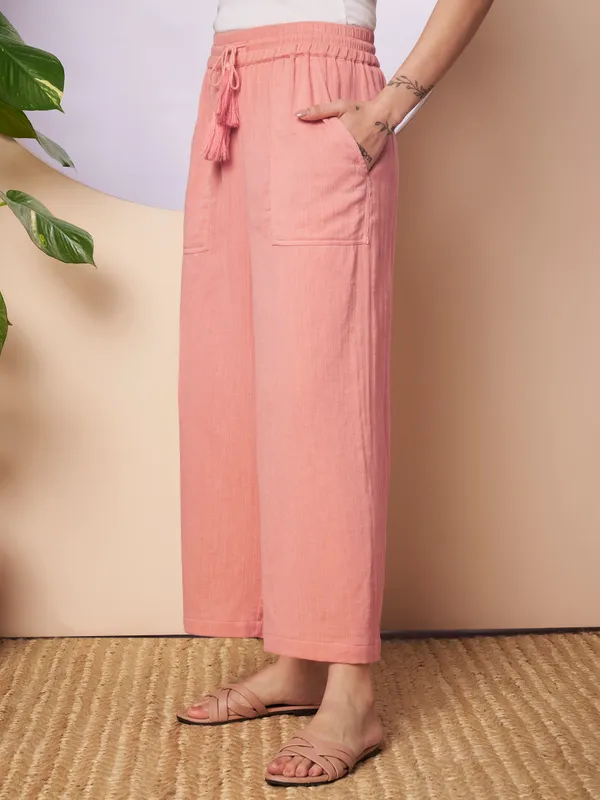 Women_Solid_Peach_Elastic_Waist_Wide_Leg_Palazzo_Pants