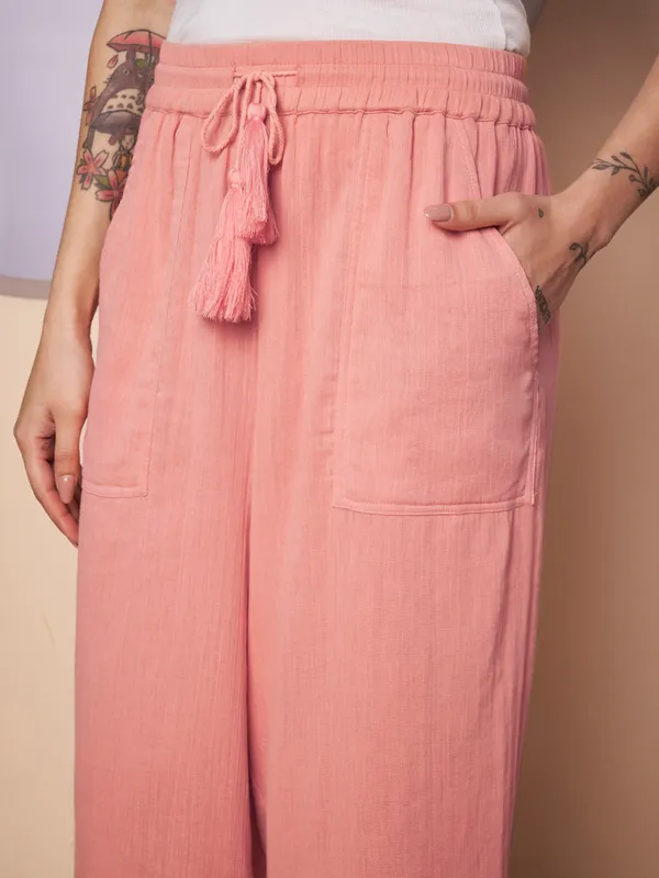 Women_Solid_Peach_Elastic_Waist_Wide_Leg_Palazzo_Pants