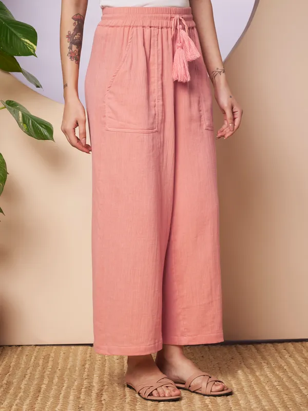 Women_Solid_Peach_Elastic_Waist_Wide_Leg_Palazzo_Pants