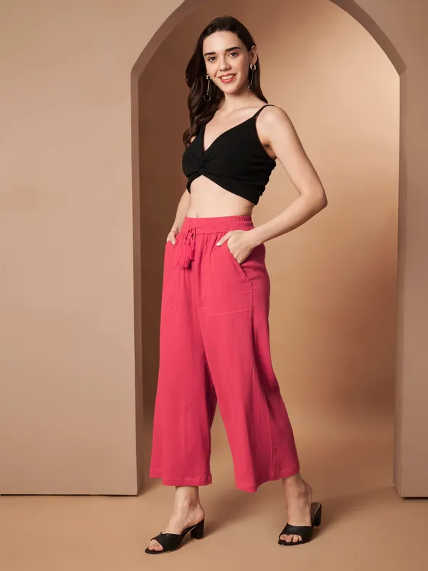 Women_Solid_Pink_Elastic_Waist_Wide_Leg_Palazzo_Pants