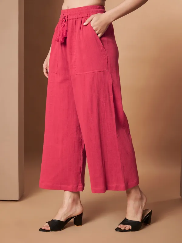 Women_Solid_Pink_Elastic_Waist_Wide_Leg_Palazzo_Pants