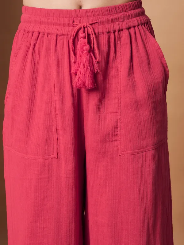 Women_Solid_Pink_Elastic_Waist_Wide_Leg_Palazzo_Pants