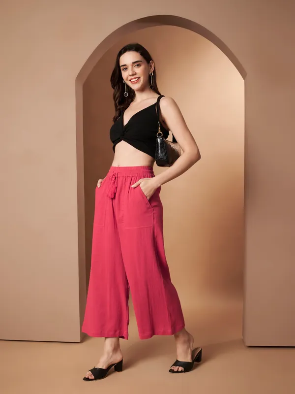 Women_Solid_Pink_Elastic_Waist_Wide_Leg_Palazzo_Pants