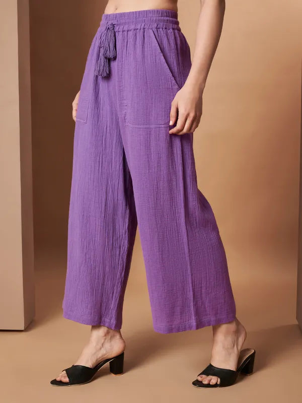Women_Solid_Purple_Elastic_Waist_Wide_Leg_Palazzo_Pants
