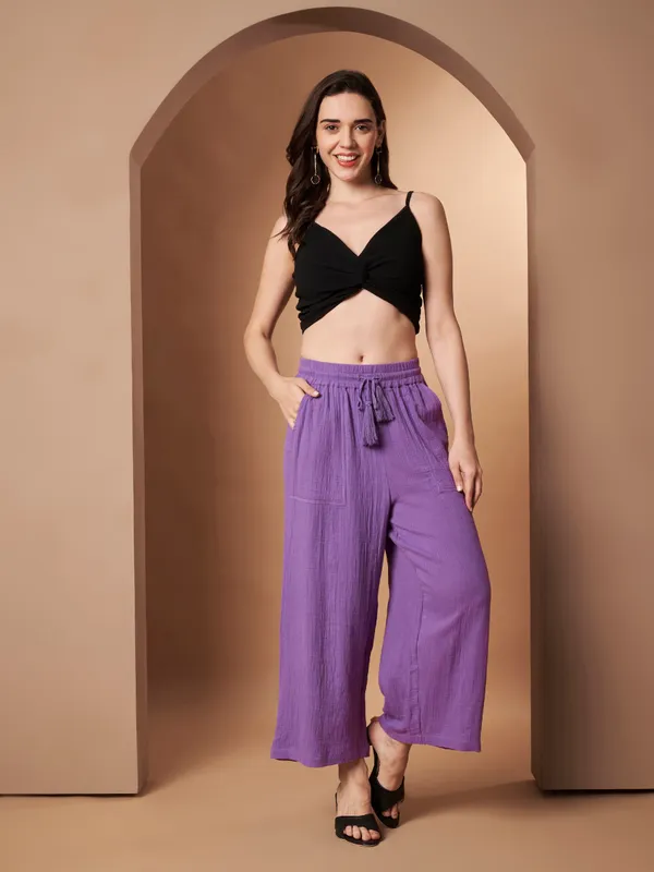 Women_Solid_Purple_Elastic_Waist_Wide_Leg_Palazzo_Pants