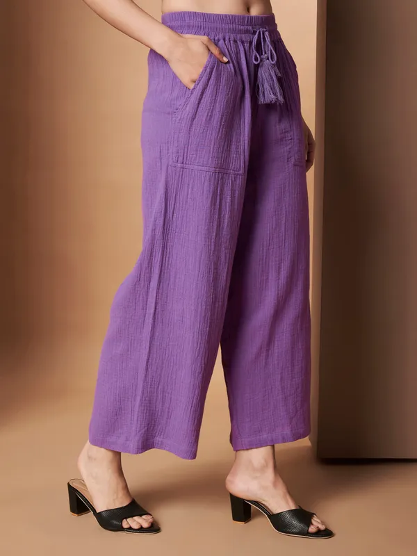 Women_Solid_Purple_Elastic_Waist_Wide_Leg_Palazzo_Pants
