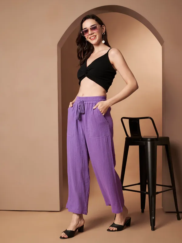 Women_Solid_Purple_Elastic_Waist_Wide_Leg_Palazzo_Pants