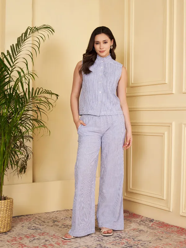 Women�s_Blue_Striped_Cotton_Co-ord_Set