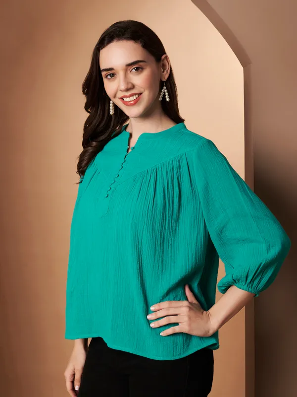Women's_Green_Cotton_Full_Sleeve_Top