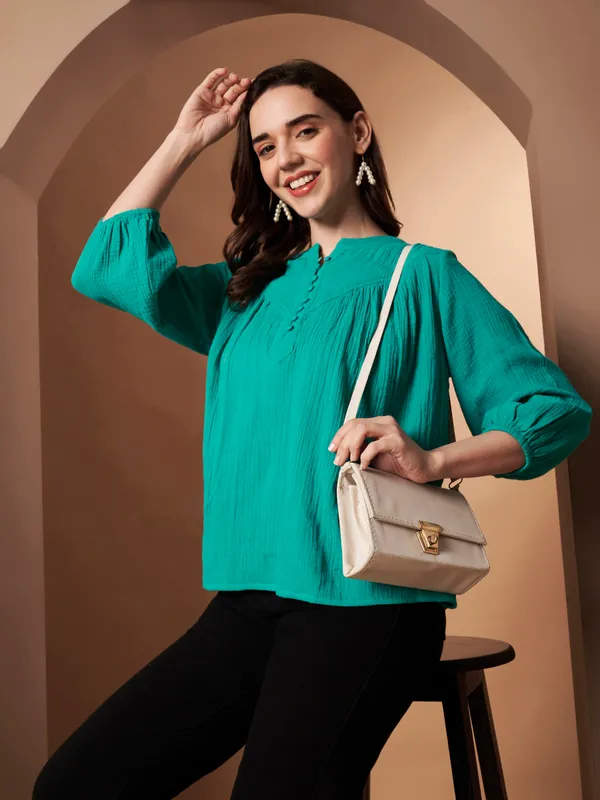 Women's_Green_Cotton_Full_Sleeve_Top