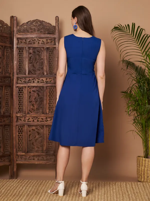 Women�s_Navy_Blue_Sleeveless_Cotton_Fit_&_Flare_Dress