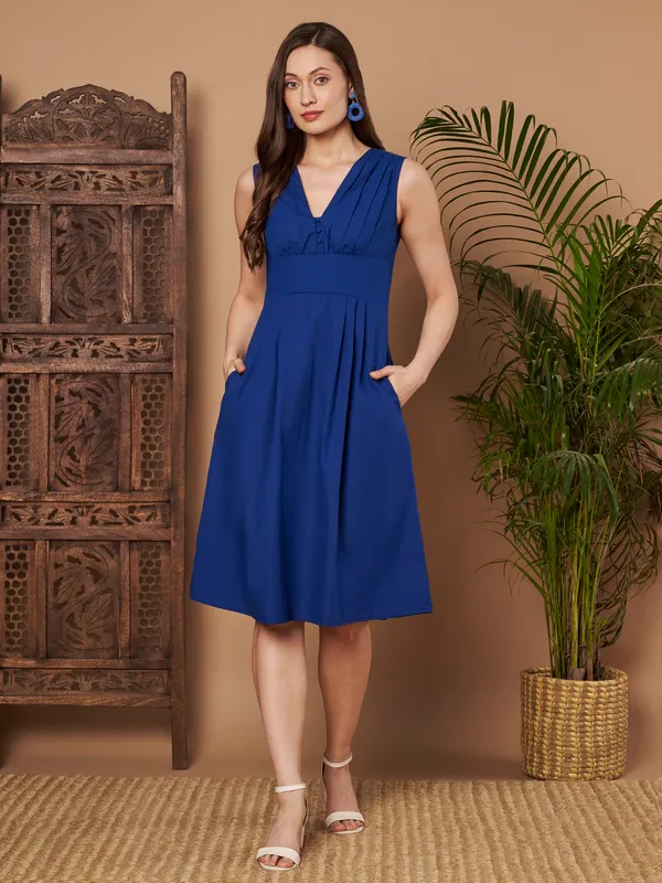 Cotton store Women's Navy Blue Sleeveless Cotton Fit & Flare Dress Price in  India - Buy Cotton store Women's Navy Blue Sleeveless Cotton Fit & Flare  Dress online at https://cottonstores.in