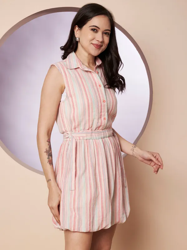 Women�s_Sleeveless_Striped_Belted_Shirt_Dress