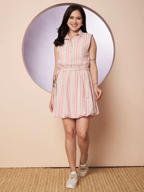 Women�s_Sleeveless_Striped_Belted_Shirt_Dress