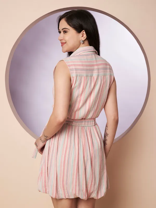 Women�s_Sleeveless_Striped_Belted_Shirt_Dress