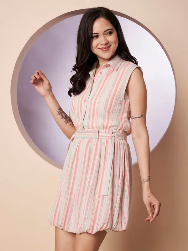Women�s_Sleeveless_Striped_Belted_Shirt_Dress