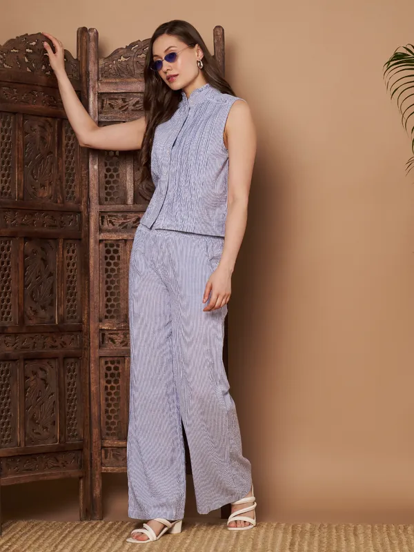 Women�s_Blue_Striped_Cotton_Co-ord_Set