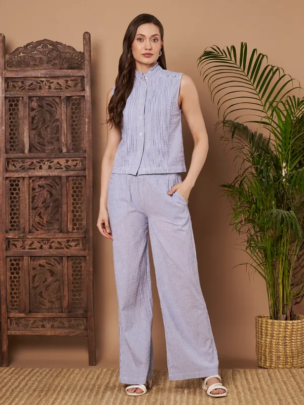Women�s_Blue_Striped_Cotton_Co-ord_Set