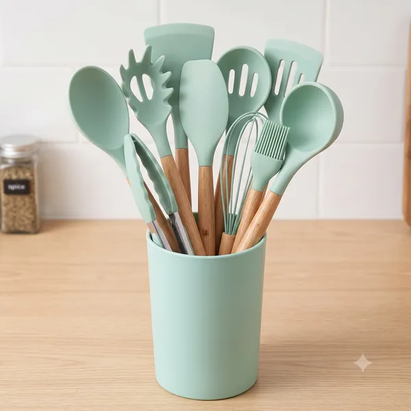 PALOMINO_Premium_Silicone_Kitchen_Utensil_Set_|_12-Piece_Food_Grade_Silicone_Cooking_Tools_with_Premium_Wooden_Handles_&_Holder_|_BPA_Free_|_Heat_Resistant_|_Non-Stick_Safe_|_Modern_Kitchen_Essentials
