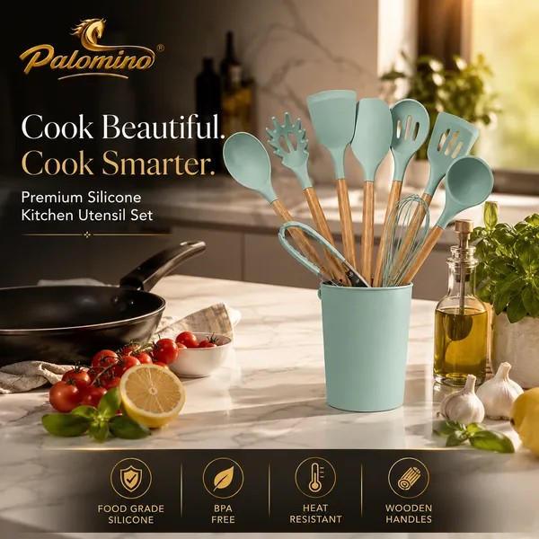 PALOMINO_Premium_Silicone_Kitchen_Utensil_Set_|_12-Piece_Food_Grade_Silicone_Cooking_Tools_with_Premium_Wooden_Handles_&_Holder_|_BPA_Free_|_Heat_Resistant_|_Non-Stick_Safe_|_Modern_Kitchen_Essentials