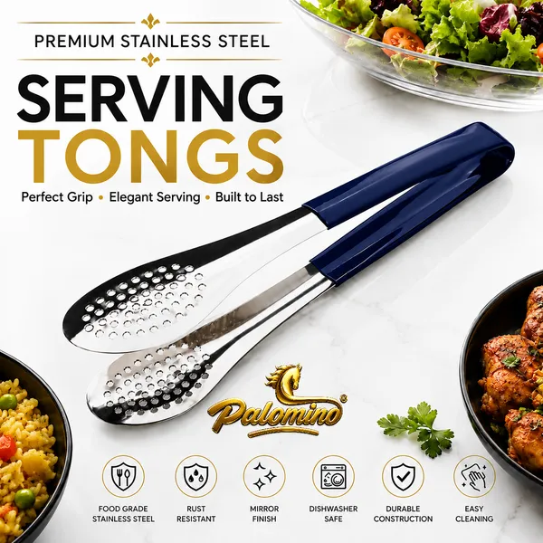 PALOMINO_Premium_Stainless_Steel_Serving_Tongs_|_26_cm_|_Food_Grade_(Blue)_