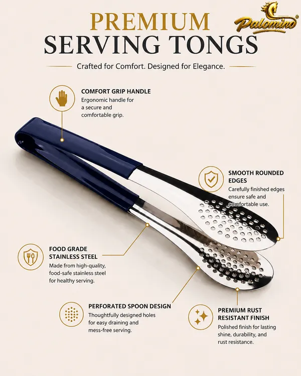 PALOMINO_Premium_Stainless_Steel_Serving_Tongs_|_26_cm_|_Food_Grade_(Blue)_