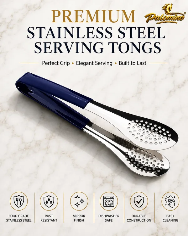 PALOMINO_Premium_Stainless_Steel_Serving_Tongs_|_26_cm_|_Food_Grade_(Blue)_