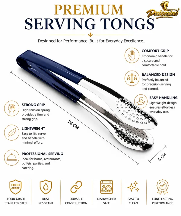 PALOMINO_Premium_Stainless_Steel_Serving_Tongs_|_26_cm_|_Food_Grade_(Blue)_