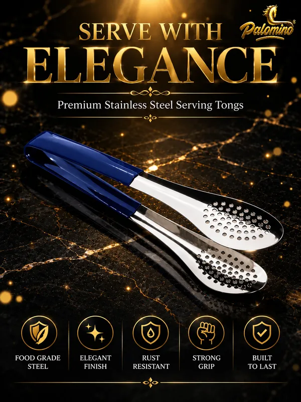 PALOMINO_Premium_Stainless_Steel_Serving_Tongs_|_26_cm_|_Food_Grade_(Blue)_