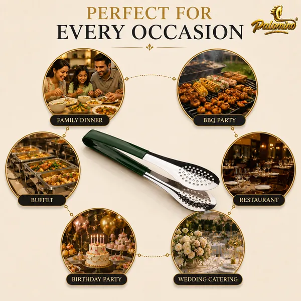 PALOMINO_Premium_Stainless_Steel_Serving_Tongs_|_26_cm_|_Food_Grade_(Green)_