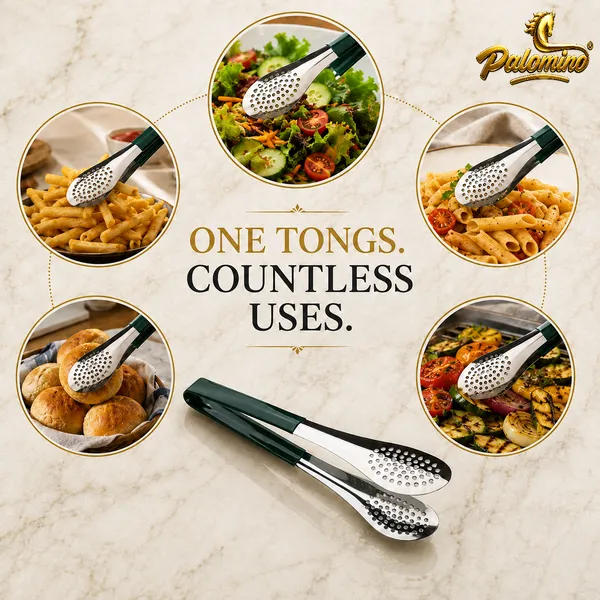 PALOMINO_Premium_Stainless_Steel_Serving_Tongs_|_26_cm_|_Food_Grade_(Green)_