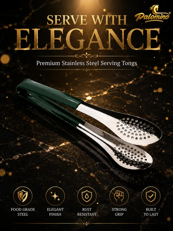PALOMINO_Premium_Stainless_Steel_Serving_Tongs_|_26_cm_|_Food_Grade_(Green)_