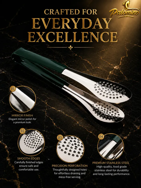 PALOMINO_Premium_Stainless_Steel_Serving_Tongs_|_26_cm_|_Food_Grade_(Green)_