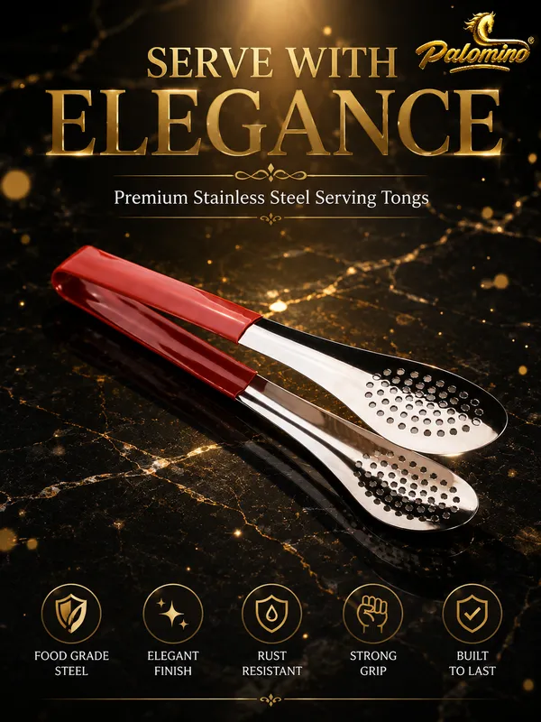 PALOMINO_Premium_Stainless_Steel_Serving_Tongs_|_26_cm_|_Food_Grade_(Red)_