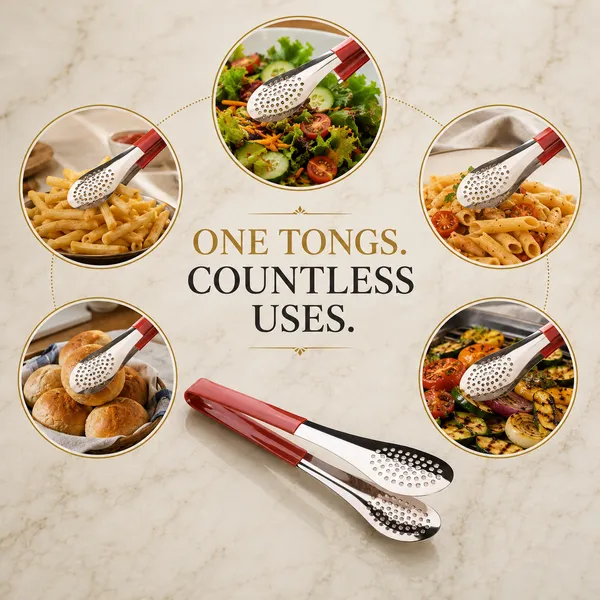 PALOMINO_Premium_Stainless_Steel_Serving_Tongs_|_26_cm_|_Food_Grade_(Red)_