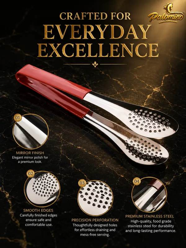 PALOMINO_Premium_Stainless_Steel_Serving_Tongs_|_26_cm_|_Food_Grade_(Red)_