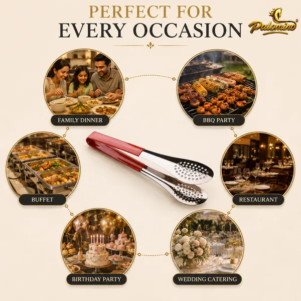 PALOMINO_Premium_Stainless_Steel_Serving_Tongs_|_26_cm_|_Food_Grade_(Red)_