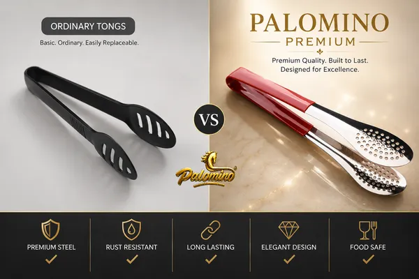 PALOMINO_Premium_Stainless_Steel_Serving_Tongs_|_26_cm_|_Food_Grade_(Red)_