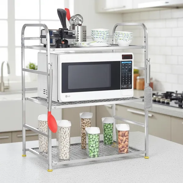 Kitchen_Microwave_Shelf,_Stand_Kitchen_Counter_Shelf_Organizer,_Microwave_Oven_Rack,_3_Tiers_with_2_Hooks_(75_x_38_x_11_cm,_Stainless_Steel,_Tiered_Shelf)