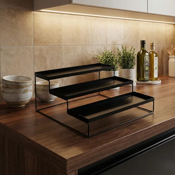 Palomino_3-Step_Kitchen_Countertop_Spice_Rack_Container_Utensil_Holder_Organizer_(Black)