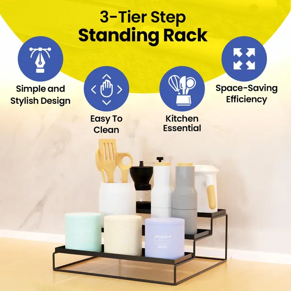 Palomino_3-Step_Kitchen_Countertop_Spice_Rack_Container_Utensil_Holder_Organizer_(Black)