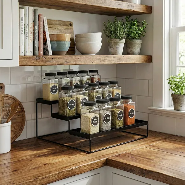 Palomino_3-Step_Kitchen_Countertop_Spice_Rack_Container_Utensil_Holder_Organizer_(Black)