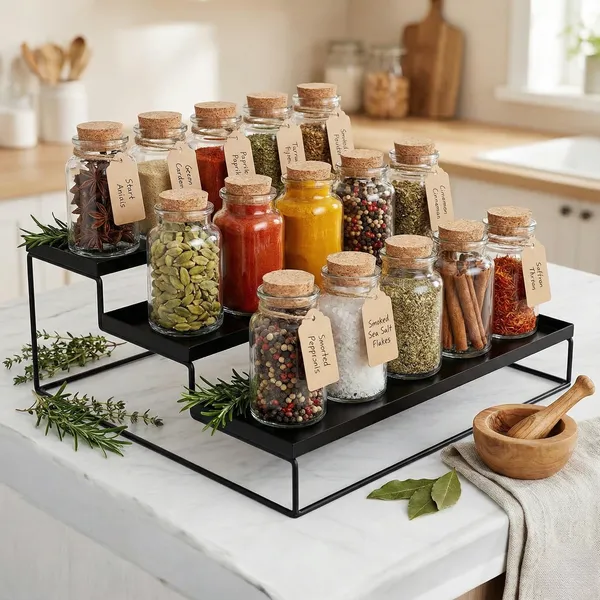 Palomino_3-Step_Kitchen_Countertop_Spice_Rack_Container_Utensil_Holder_Organizer_(Black)