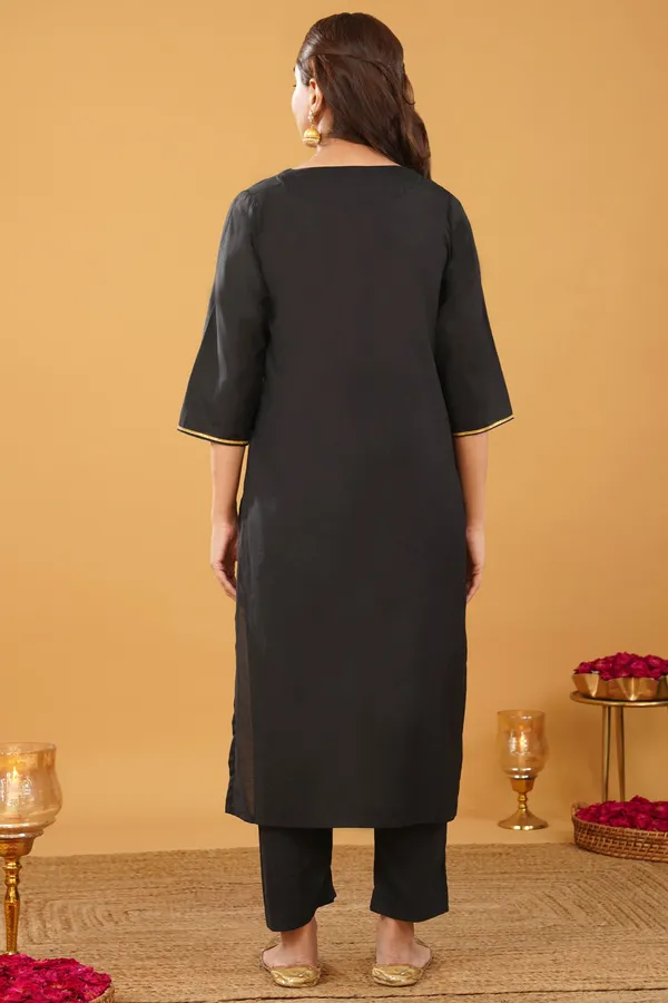 Black_Silk_Blend_Golden_Lace_Kurta_with_Pant(Set_of_2)